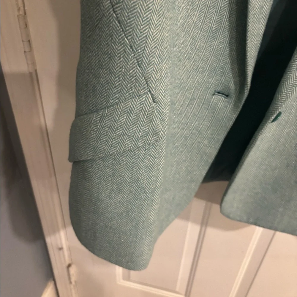 L'AGENCE Chamberlain Herringbone Mint Blue Green Blazer - Picture 15 of 15